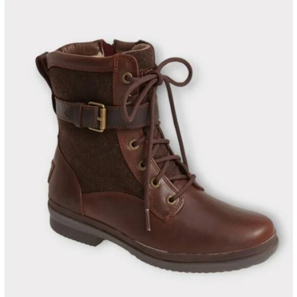 UGG Kesey Waterproof Brown Wool & Leather Shearling Lined Lace-Up Boots, Size 8 - Picture 3 of 14
